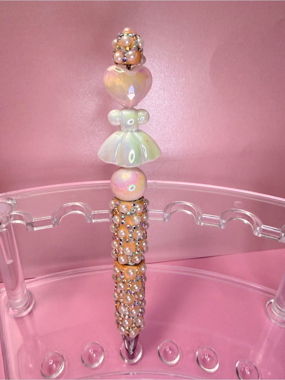 New Pearlescent Pink Beaded Decorative Pen
